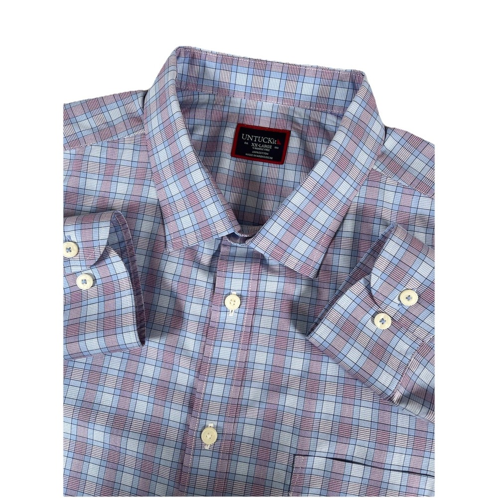 Untuckit Moravia Wrinkle Free L/S Btn Up Shirt Blue White Purple Plaid Men's XXL